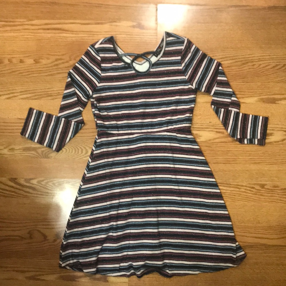 Girls Striped Dress Long Sleeve Sz L